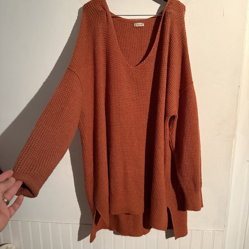 Intimately Free People M/L Oversized Waffle Knit Sweater V Neck Boho Effortless